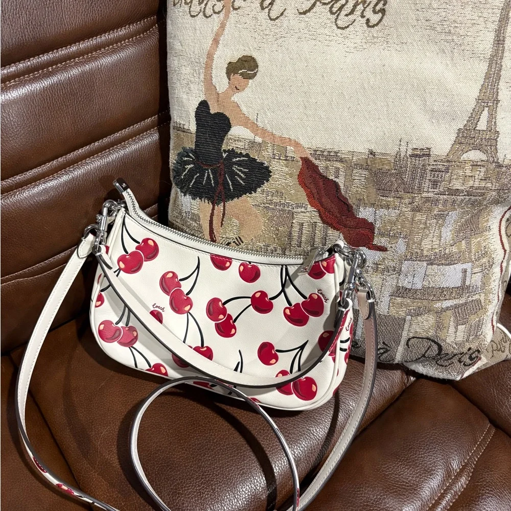 Coach White Leather Mini Shoulder Bag with Red Cherry Print - Picture 2 of 8